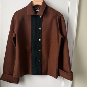 Vintage Salvatore Ferragamo, 100% Virgin Wool, Brown & Black Blazer-Gold Buttons